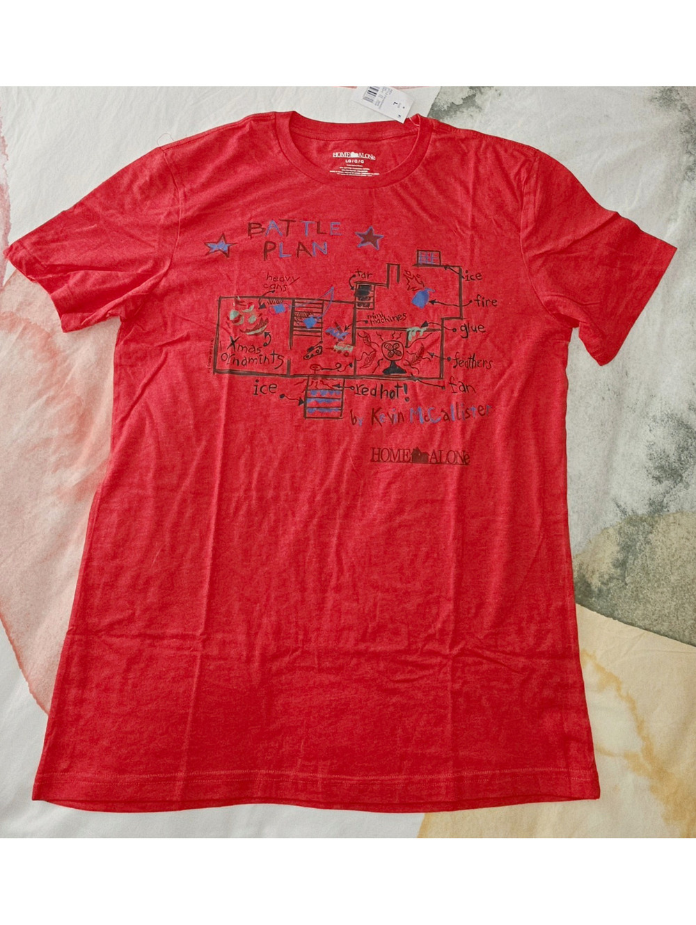 HOME ALONE Plan Kevin McCallister Red Tagless Crew Tee Men's L